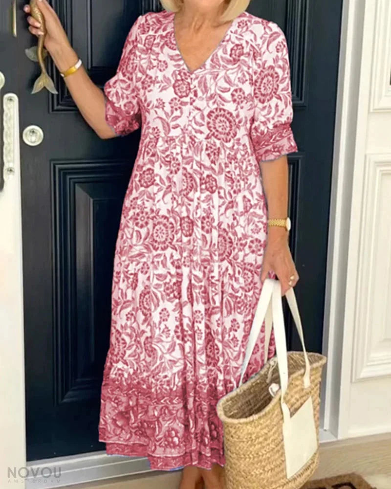 Astrid - Elegant blomstret kjole med V-udskæring™ | Føl dig feminin og selvsikker